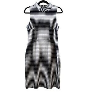 Boden Womens Size 4L Long Ponte Cotton Knit Navy White Striped Sleeveless Dress